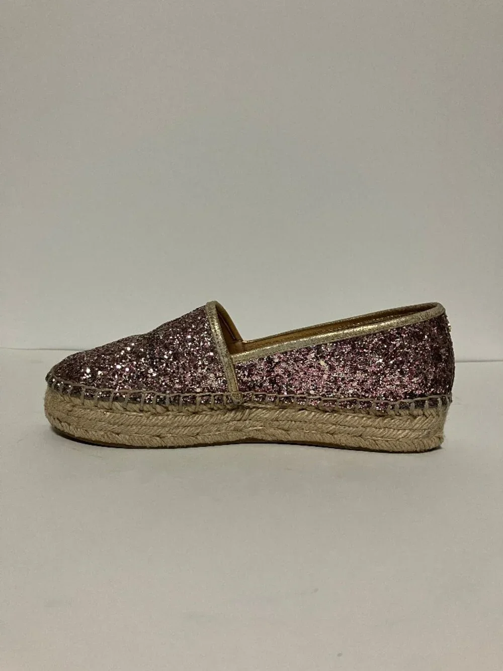 Kate Spade Linds Too Rose Gold Glitter Platform Espadrille Slip On Flats Size 6M
